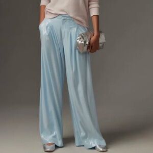 ANTHROPOLOGIE MAEVE BLUE AVERY PLEATED SEQUIN WIDE LEG TROUSERS PANTS